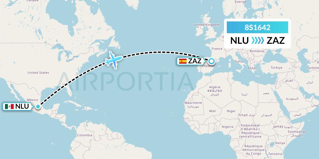 8S1642 Shun Tak-China Travel Ship Mgmt. Ltd. Flight Map: Reyes Acozac to Zaragoza