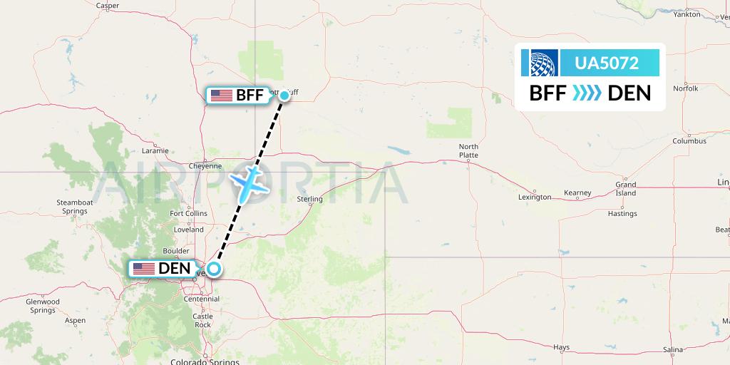 UA5072 United Airlines Flight Map: Scottsbluff to Denver