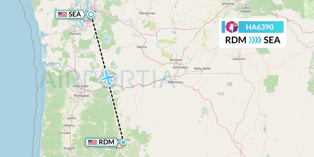 HA6390 Hawaiian Airlines Flight Map: Redmond to Seattle