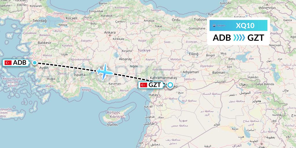 XQ10 SunExpress Flight Map: Izmir to Gaziantep