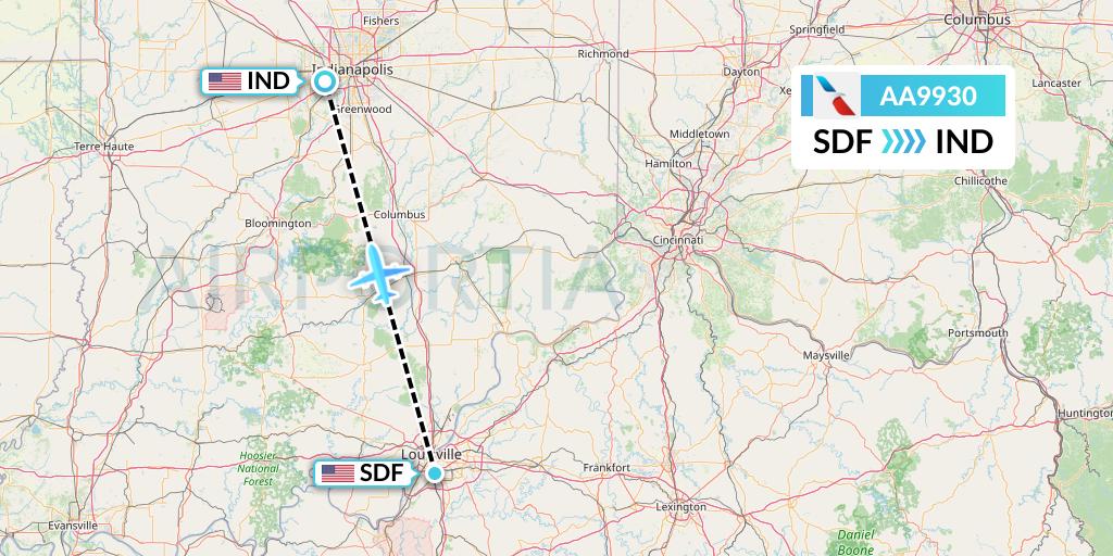 AA9930 American Airlines Flight Map: Louisville to Indianapolis