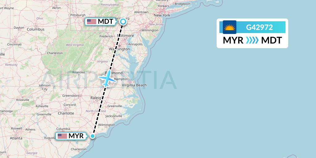 G42972 Allegiant Air Flight Map: Myrtle Beach to Harrisburg