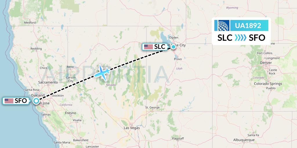 UA1892 United Airlines Flight Map: Salt Lake City to San Francisco