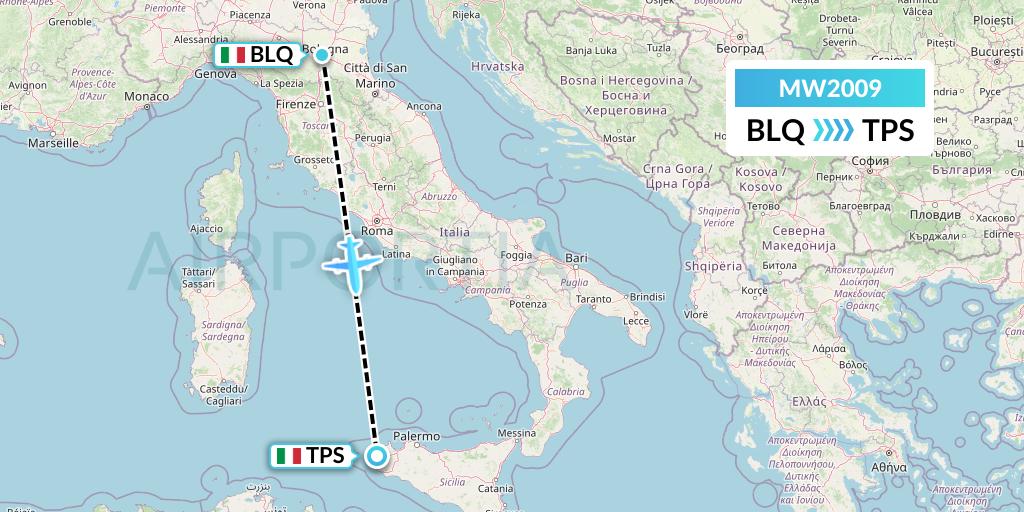 MW2009 Mokulele Flight Service Flight Map: Bologna to Trapani