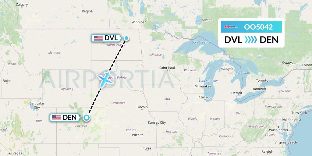 OO5042 SkyWest Airlines Flight Map: Devils Lake to Denver