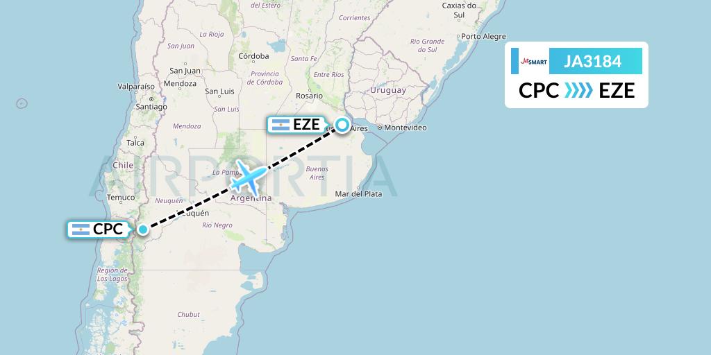 JA3184 JetSMART Flight Map: San Martin de los Andes to Buenos Aires