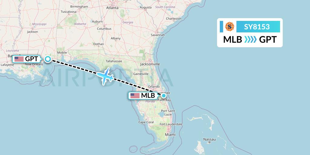 SY8153 Sun Country Airlines Flight Map: Melbourne to Gulfport
