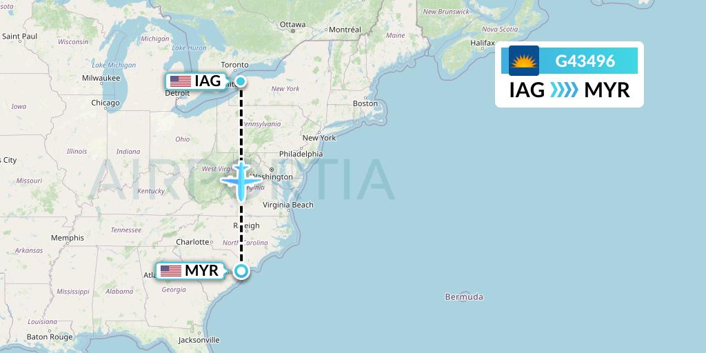 G43496 Allegiant Air Flight Map: Niagara Falls to Myrtle Beach
