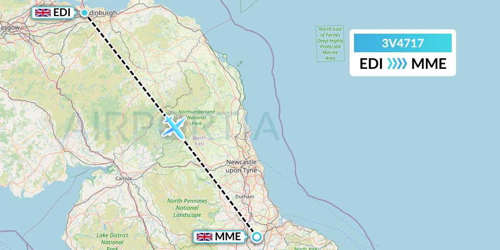 3V4717 ASL Airlines Belgium Flight Map: Edinburgh to Darlington