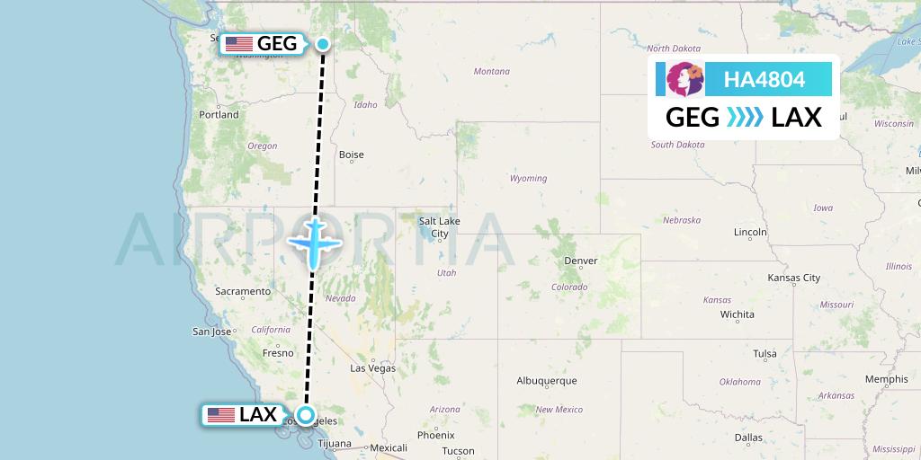 HA4804 Hawaiian Airlines Flight Map: Spokane to Los Angeles