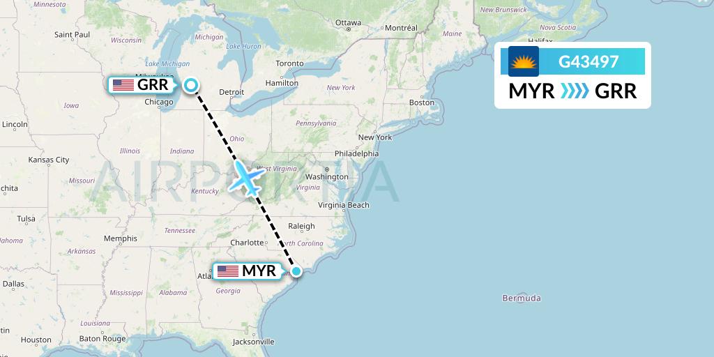 G43497 Allegiant Air Flight Map: Myrtle Beach to Grand Rapids