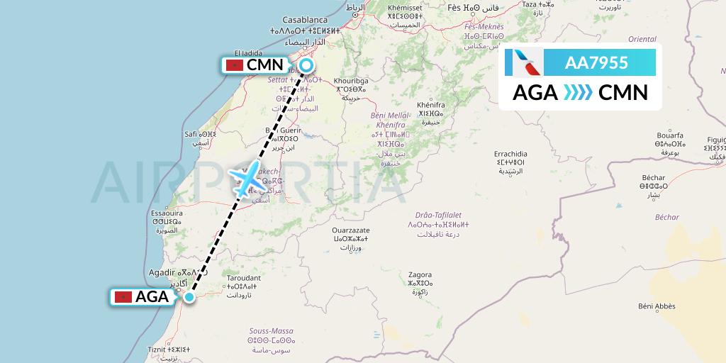 AA7955 American Airlines Flight Map: Agadir to Casablanca