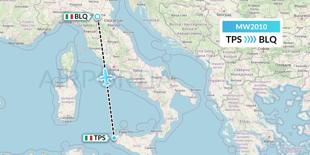 MW2010 Mokulele Flight Service Flight Map: Trapani to Bologna