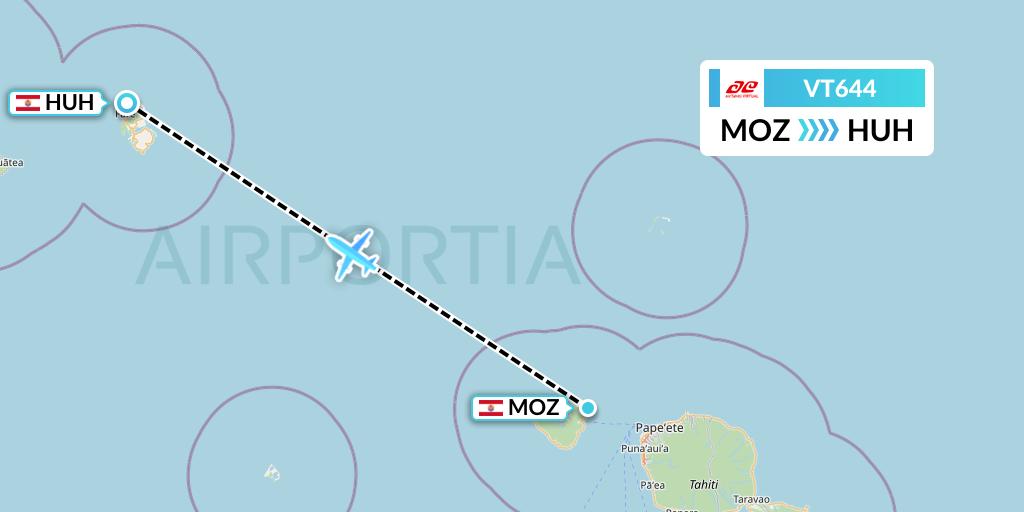 VT644 Air Tahiti Flight Map: Moorea to Huahine
