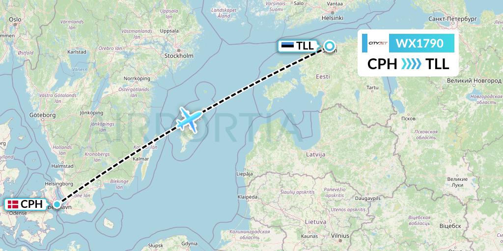 WX1790 Cityjet Flight Map: Copenhagen to Tallinn
