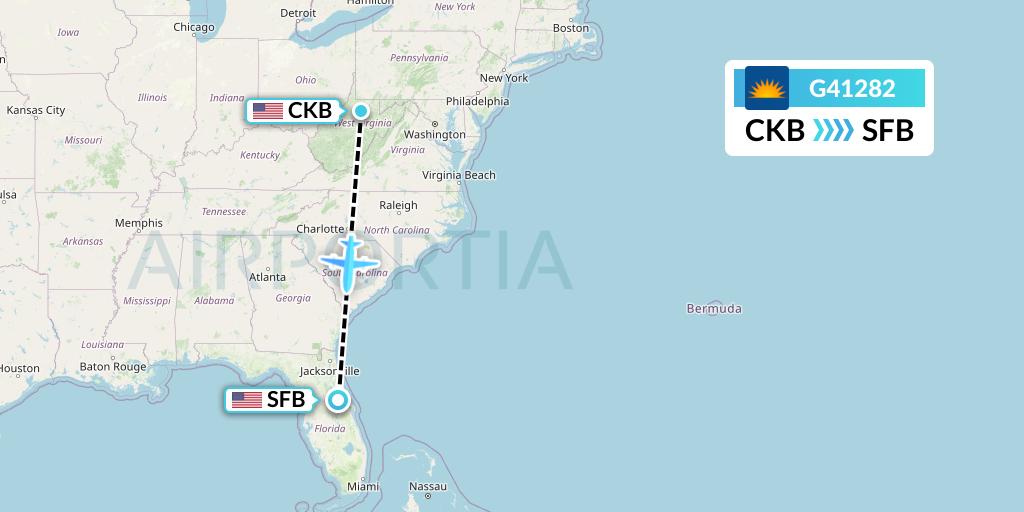 G41282 Allegiant Air Flight Map: Clarksburg to Orlando