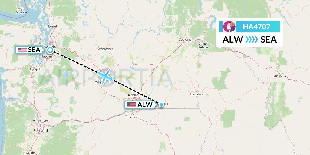 HA4707 Hawaiian Airlines Flight Map: Walla Walla to Seattle