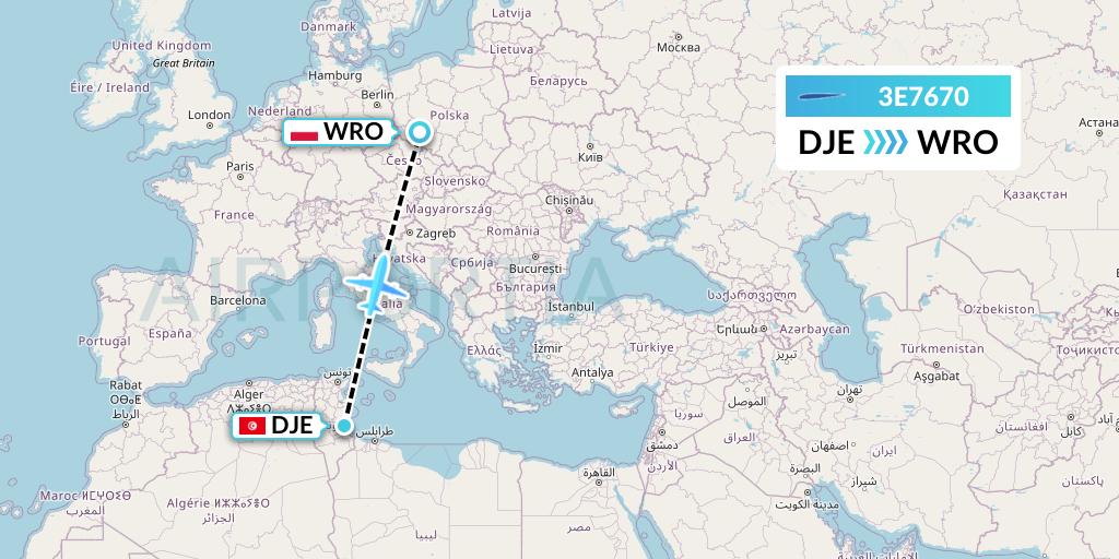 3E7670 Air Choice One Flight Map: Djerba to Wroclaw