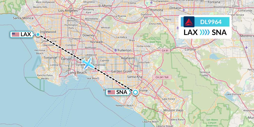 DL9964 Delta Air Lines Flight Map: Los Angeles to Orange County