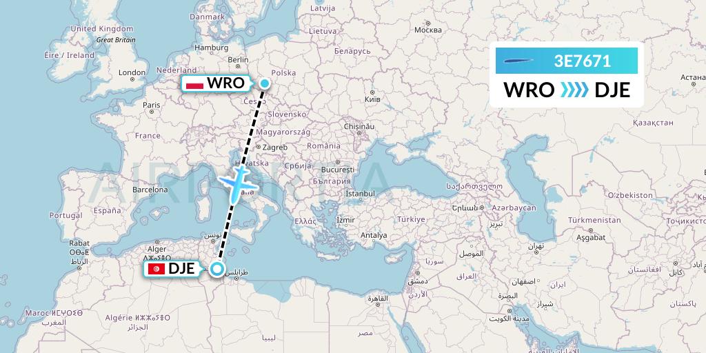 3E7671 Air Choice One Flight Map: Wroclaw to Djerba