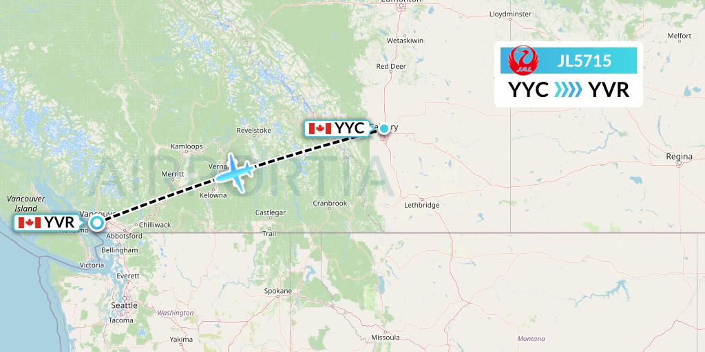 JL5715 Japan Airlines Flight Map: Calgary to Vancouver