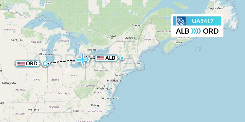 UA5417 United Airlines Flight Map: Albany to Chicago