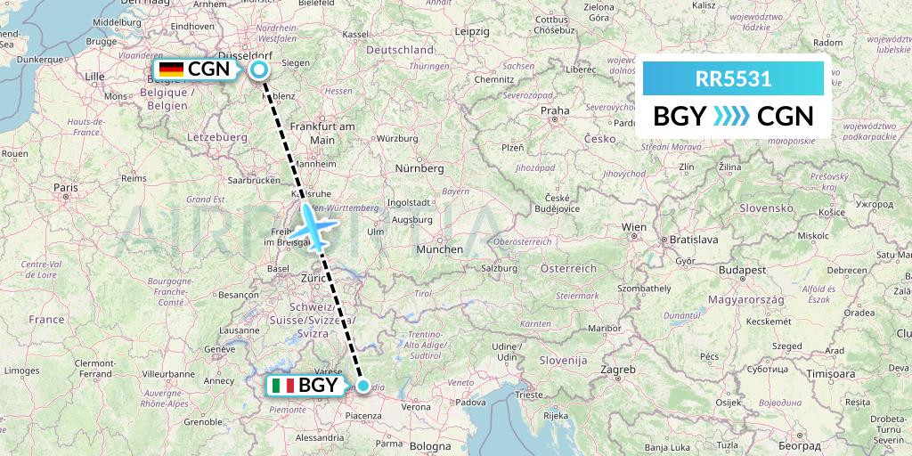 RR5531 Royal Air Force Flight Map: Milan to Cologne