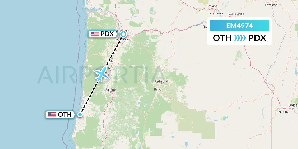 EM4974 Empire Airlines Flight Map: North Bend to Portland