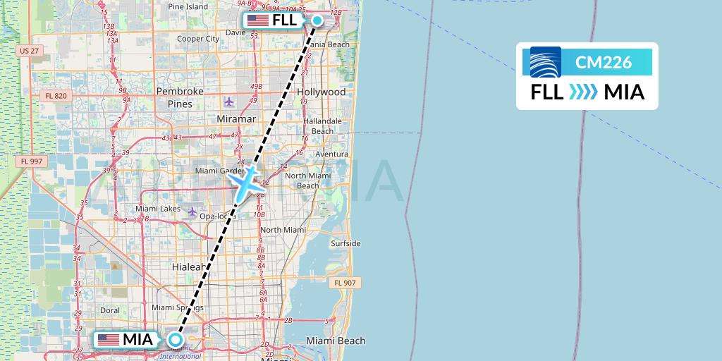 CM226 Copa Airlines Flight Map: Fort Lauderdale to Miami