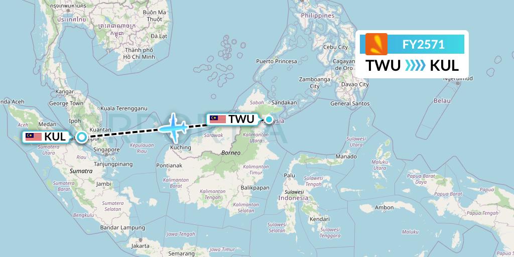 FY2571 Firefly Flight Map: Tawau to Kuala Lumpur