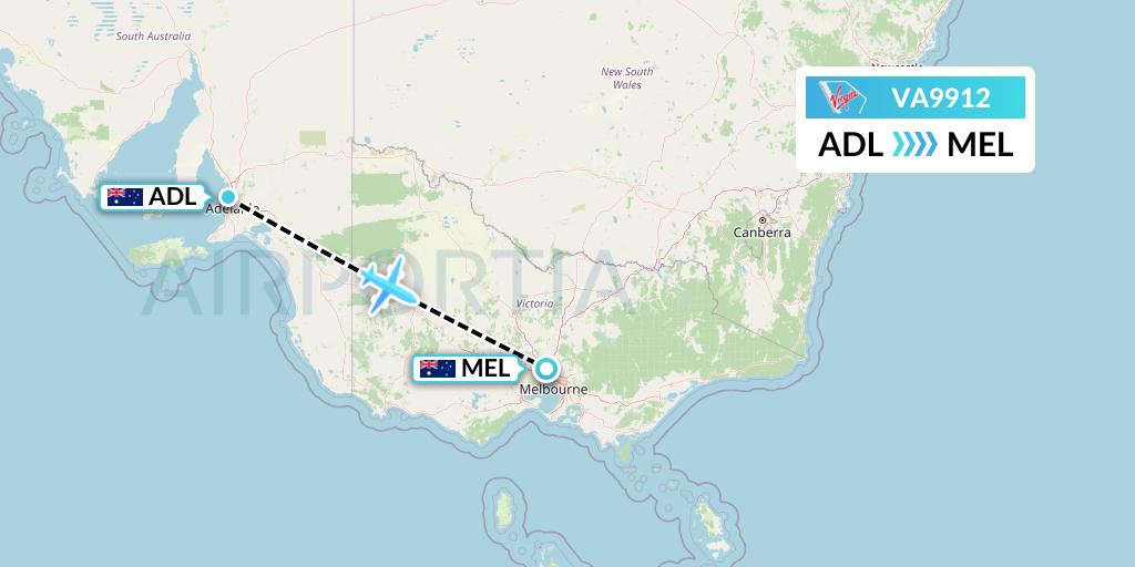 VA9912 Virgin Australia Flight Map: Adelaide to Melbourne