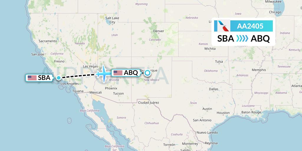 AA2405 American Airlines Flight Map: Santa Barbara to Albuquerque