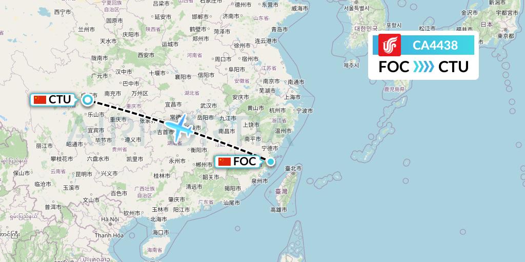 CA4438 Air China Flight Map: Fuzhou to Chengdu