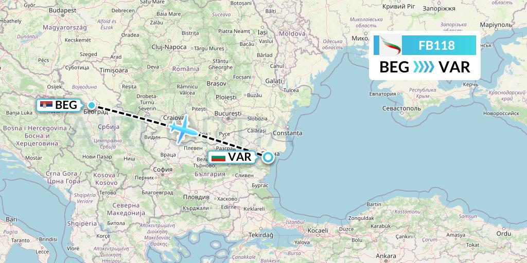 FB118 Bulgaria Air Flight Map: Belgrade to Varna