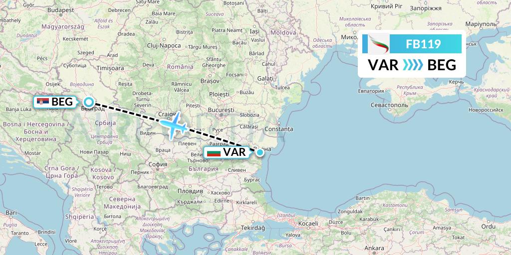 FB119 Bulgaria Air Flight Map: Varna to Belgrade