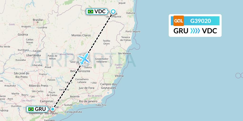 G39020 GOL Transportes Aeros Flight Map: Sao Paulo to Vitoria Da Conquista