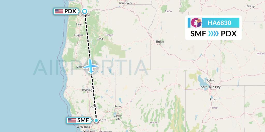 HA6830 Hawaiian Airlines Flight Map: Sacramento to Portland