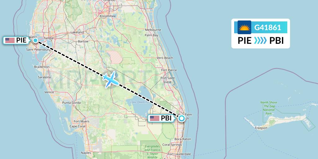 G41861 Allegiant Air Flight Map: St. Petersburg to West Palm Beach