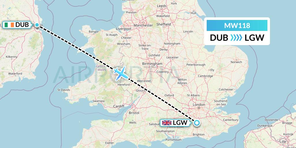 MW118 Mokulele Flight Service Flight Map: Dublin to London