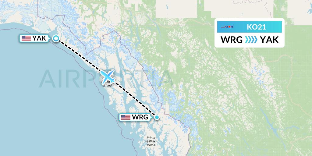 KO21 Komiaviatrans Flight Map: Wrangell to Yakutat