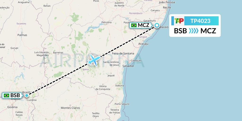 TP4023 TAP Portugal Flight Map: Brasilia to Maceio