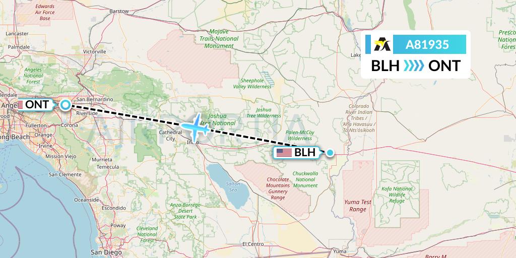 A81935 Aerolink Uganda Flight Map: Blythe to Ontario