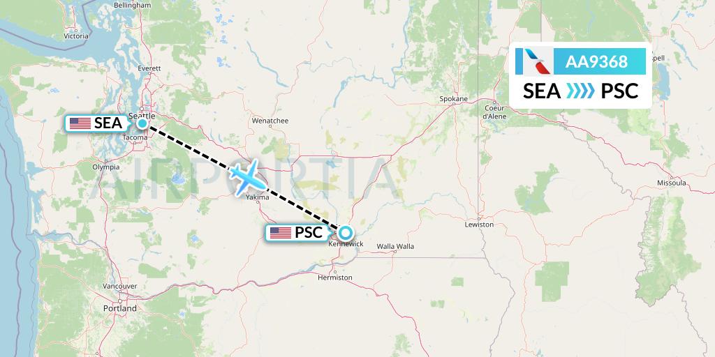 AA9368 American Airlines Flight Map: Seattle to Pasco