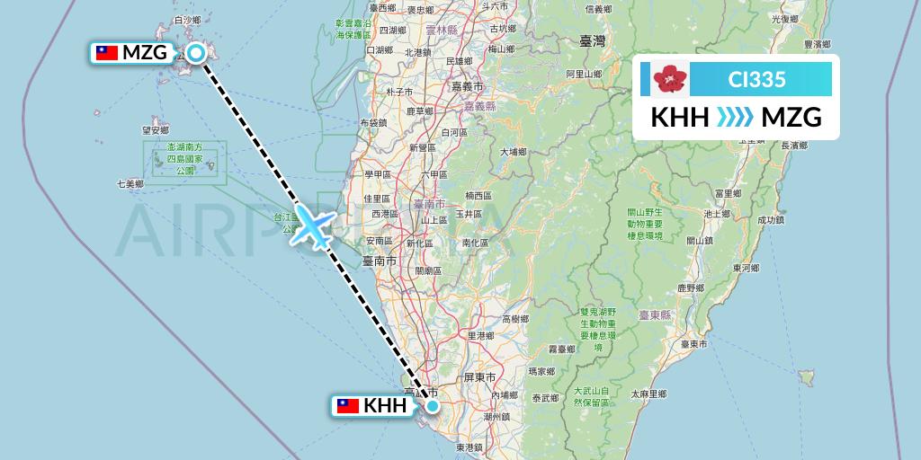 CI335 China Airlines Flight Map: Kaohsiung to Makung