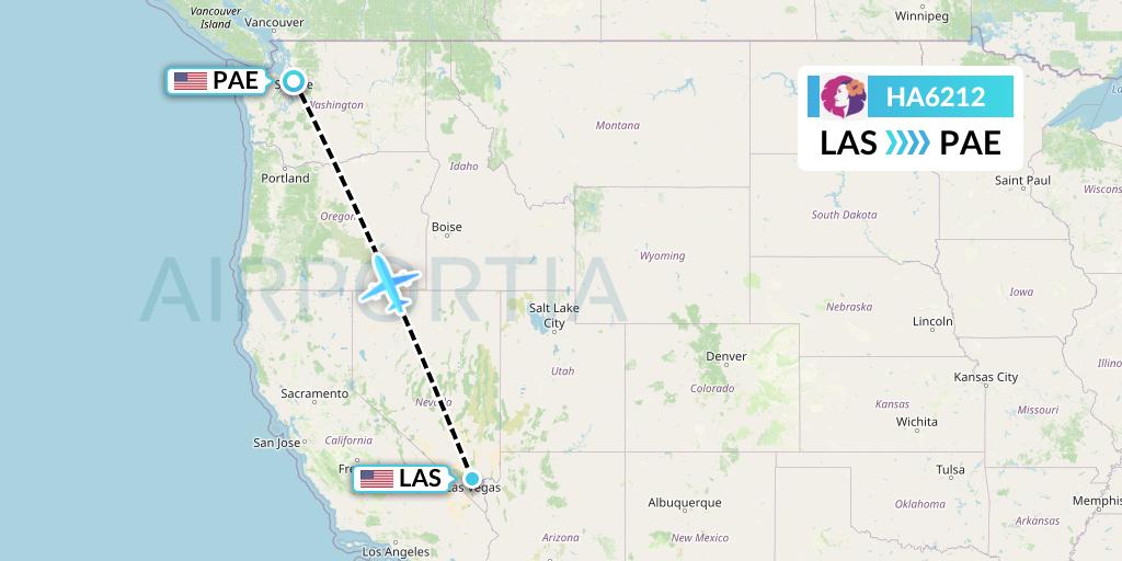 HA6212 Hawaiian Airlines Flight Map: Las Vegas to Everett