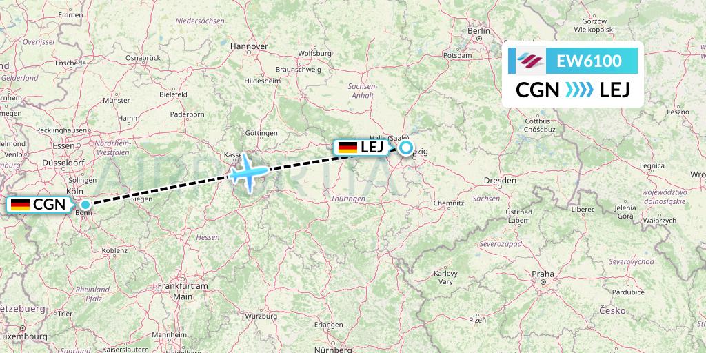 EW6100 Eurowings Flight Map: Cologne to Leipzig