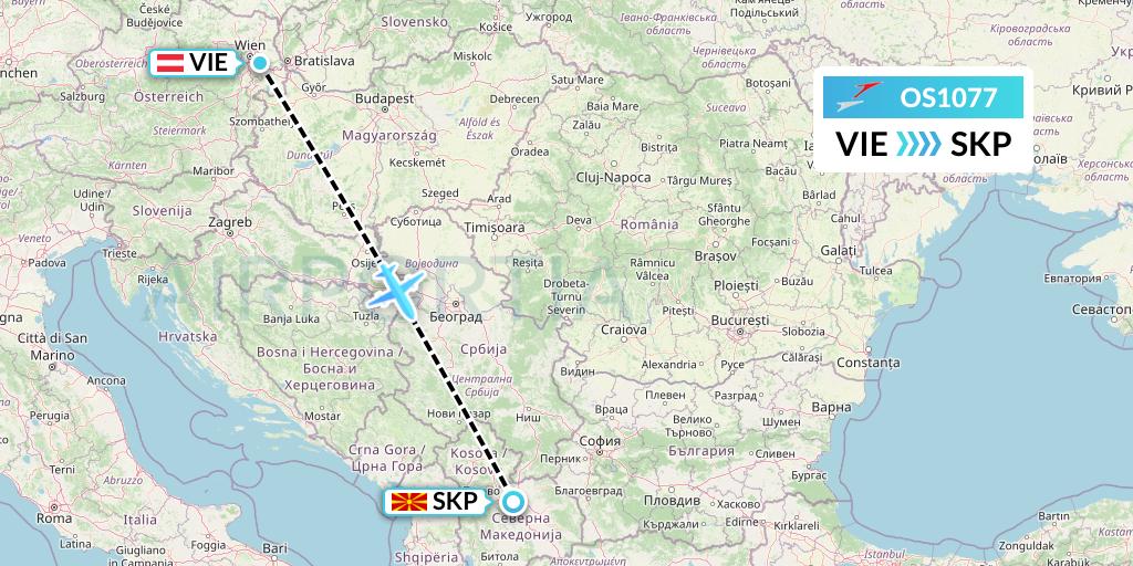 OS1077 Austrian Airlines Flight Map: Vienna to Skopje