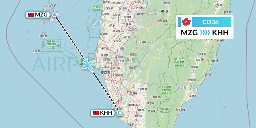 CI336 China Airlines Flight Map: Makung to Kaohsiung
