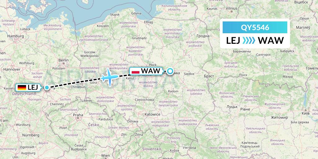 QY5546 European Air Transport Flight Map: Leipzig to Warsaw