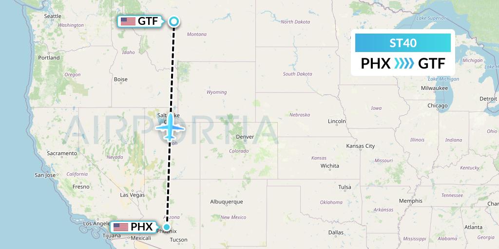 ST40 Air Thanlwin Flight Map: Phoenix to Great Falls